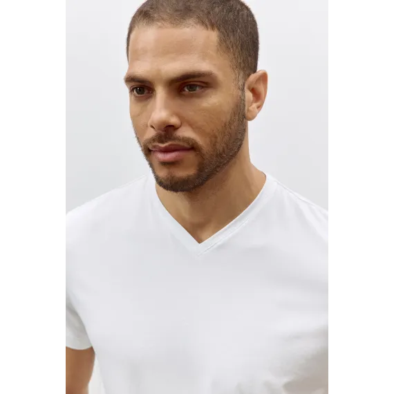 Футболка Slim Fit с V-образным вырезом H&M, Цвет: Белый, Размер: M, изображение 2