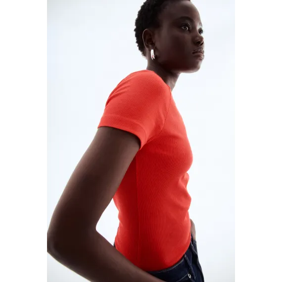 Футболка из модала с рибаной отделкой H&M, Reňk: Gyzyl, Ölçeg: M, 4 image