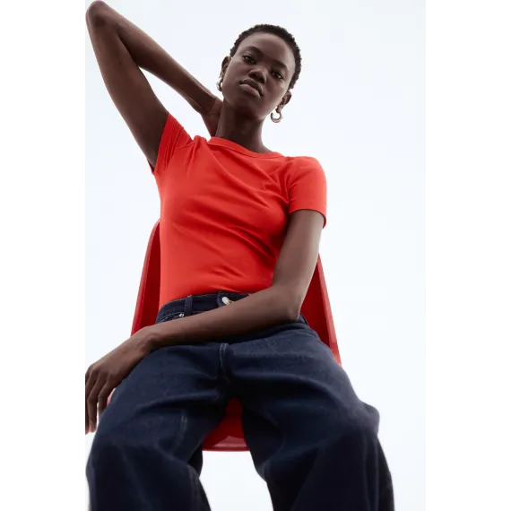 Футболка из модала с рибаной отделкой H&M, Reňk: Gyzyl, Ölçeg: M, 2 image