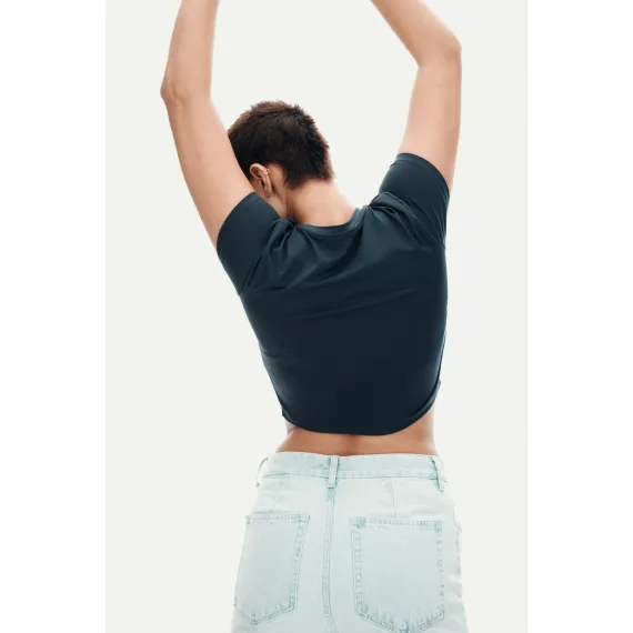 Футболка короткая микрофибра H&M, Цвет: Темно-синий, Размер: XS, изображение 3