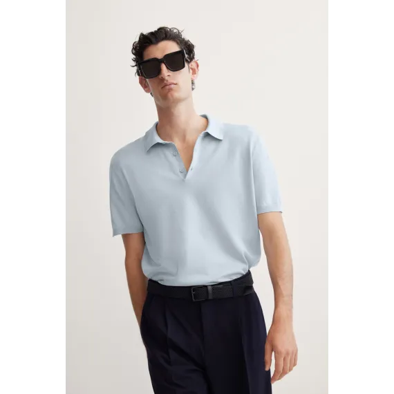 Футболка поло тонкая трикотажная Regular Fit H&M, Цвет: Синий, Размер: M, изображение 3