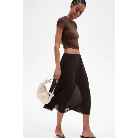 Футболка драпированная H&M, Цвет: Коричневый, Размер: XS, изображение 4