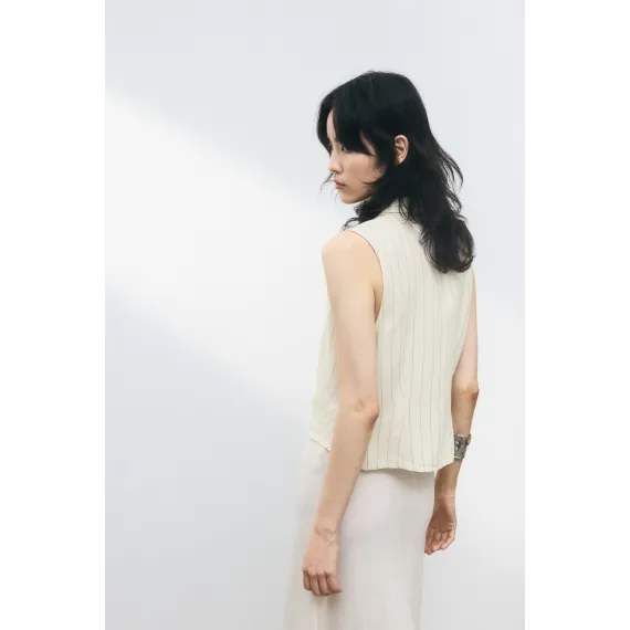 Гольф безрукавный из смесового льна H&M, Цвет: Бежевый, Размер: S, изображение 4