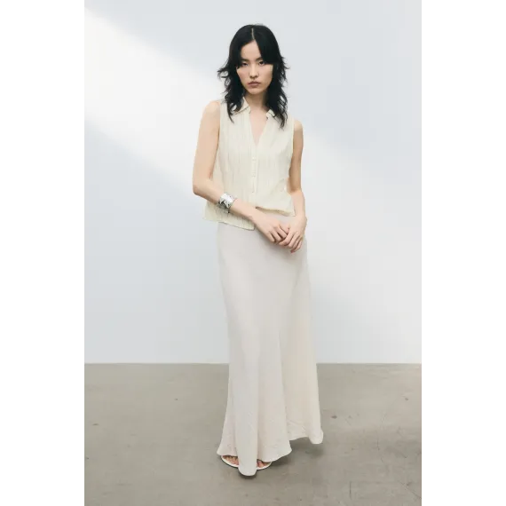 Гольф безрукавный из смесового льна H&M, Цвет: Бежевый, Размер: S, изображение 3