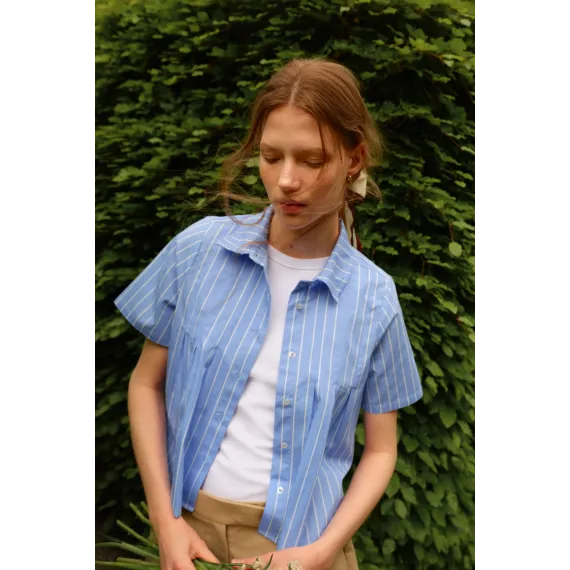 Рубашка пилированная поплиновая H&M, Цвет: Синий, Размер: M, изображение 2 - в интернет-магазине Туркменистана Wabrum Рубашка пилированная поплиновая H&M, Цвет: Синий, Размер: M, изображение 2