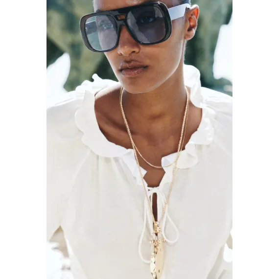 Блузка с воротником-рюш H&M, Цвет: Белый, Размер: L, изображение 2 - в интернет-магазине Туркменистана Wabrum Блузка с воротником-рюш H&M, Цвет: Белый, Размер: L, изображение 2