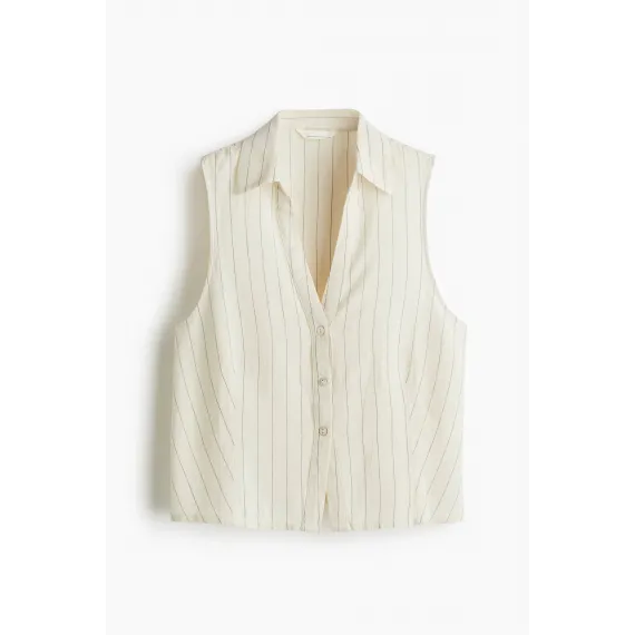 Гольф безрукавный из смесового льна H&M, Цвет: Бежевый, Размер: S, изображение 5