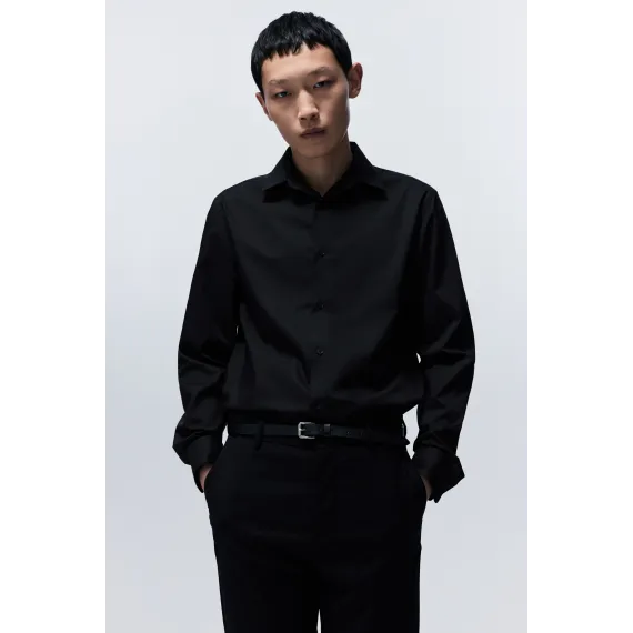 Рубашка Regular Fit с легкой глажкой H&M, Цвет: Черный, Размер: S, изображение 3