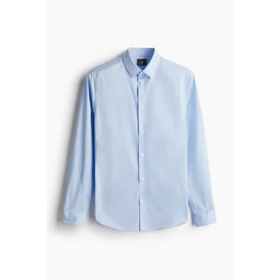 Рубашка Slim Fit Легкая Глажка H&M, Цвет: Голубой, Размер: M, изображение 4