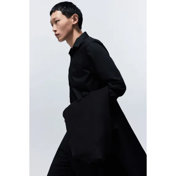 Рубашка Regular Fit с легкой глажкой H&M, Цвет: Черный, Размер: M