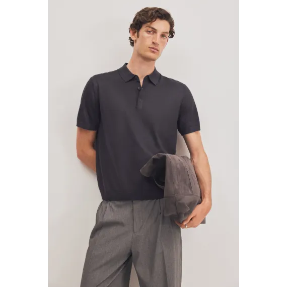 Футболка поло тонкая трикотажная Regular Fit H&M, Цвет: Черный, Размер: S