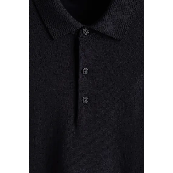 Футболка поло тонкая трикотажная Regular Fit H&M, Цвет: Черный, Размер: S, изображение 6