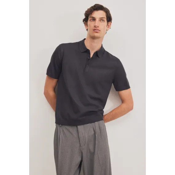 Футболка поло тонкая трикотажная Regular Fit H&M, Цвет: Черный, Размер: S, изображение 2