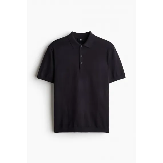 Футболка поло тонкая трикотажная Regular Fit H&M, Цвет: Черный, Размер: S, изображение 5