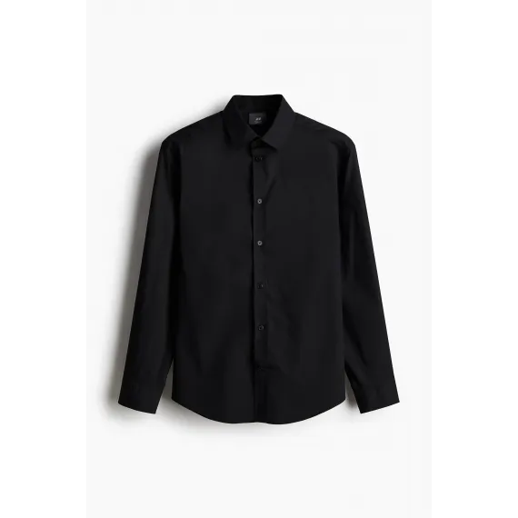 Рубашка Regular Fit с легкой глажкой H&M, Цвет: Черный, Размер: XS, изображение 5