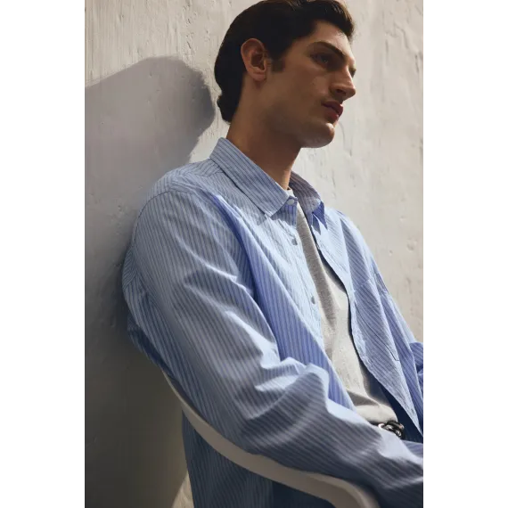 Рубашка поплин свободного кроя H&M, Цвет: Синий, Размер: XS, изображение 4