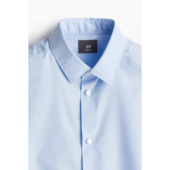Рубашка Slim Fit Легкая Глажка H&M, Цвет: Голубой, Размер: XXL, изображение 5