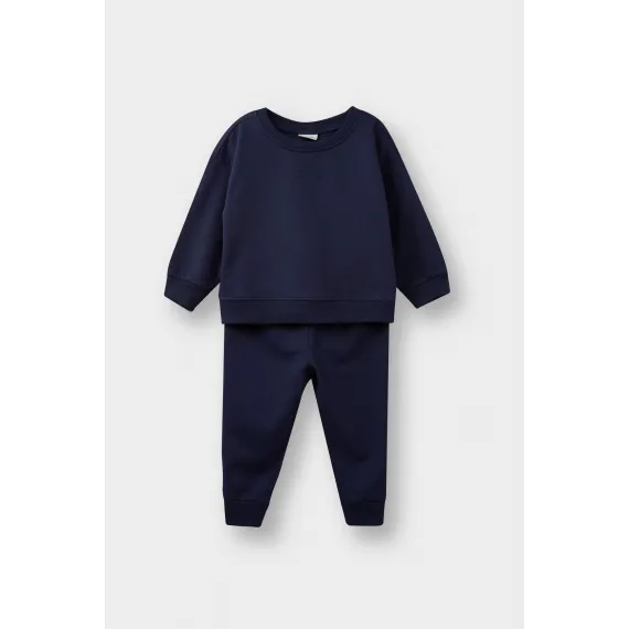 Комплект для мальчика Basic Düz Sweatshirt Eşofman Altı DeFacto, Цвет: Темно-синий, Размер: 12-18 мес.