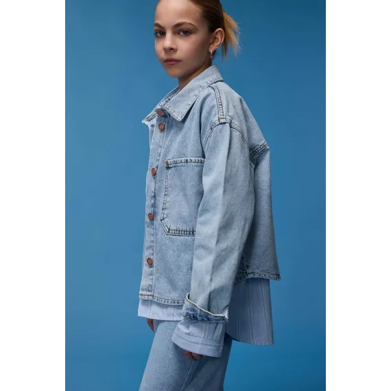 Куртка джинсовая детская для девочек DeFacto, Reňk: Gök, Ölçeg: 9-10 ýaş, 3 image