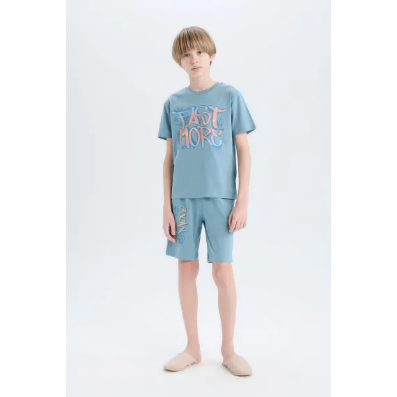 Пижамный комплект детский с принтом DeFacto, Цвет: Синий, Размер: 5-6 лет