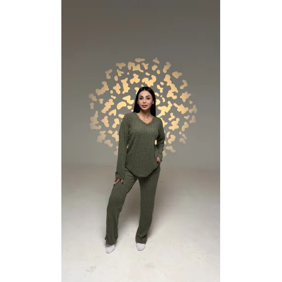 Женский стильный комплект SheVibe, Цвет: Хаки, Размер: S, изображение 2