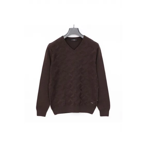 Свитер мужской с длинным рукавом и V-образным вырезом Dio Rise, Цвет: Коричневый, Размер: XL