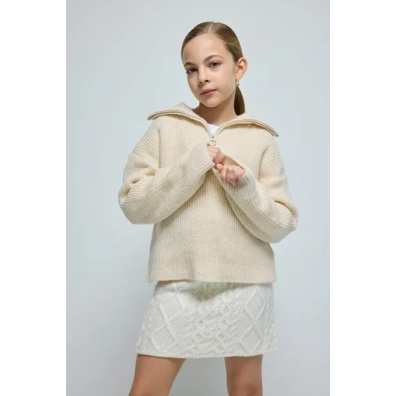 Свитер трикотажный с полумолнией для девочек-подростков DeFacto, Цвет: Экрю, Размер: 8-9 лет