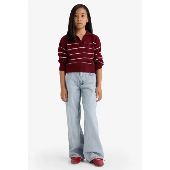 Свитер детский поло с полосками стандартный крой DeFacto, Цвет: Бордовый, Размер: 5-6 лет, изображение 2