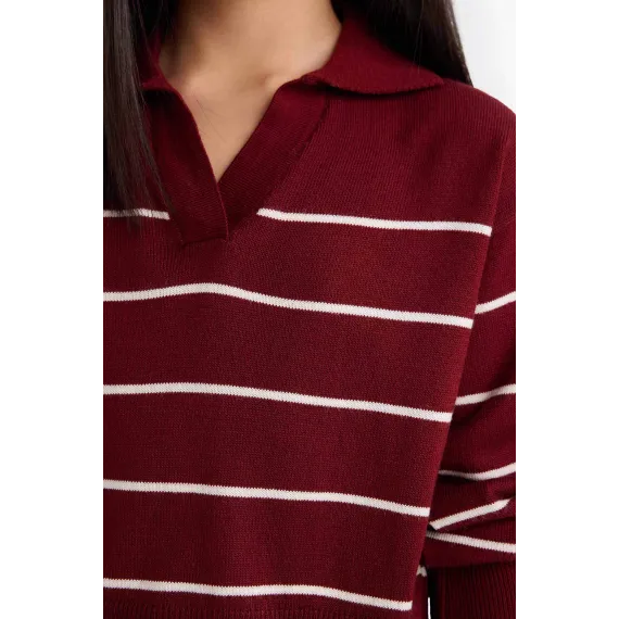Свитер детский поло с полосками стандартный крой DeFacto, Цвет: Бордовый, Размер: 7-8 лет, изображение 5