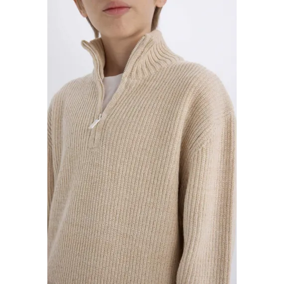 Свитер детский с молнией и стойкой DeFacto, Цвет: Экрю, Размер: 9-10 лет, изображение 5