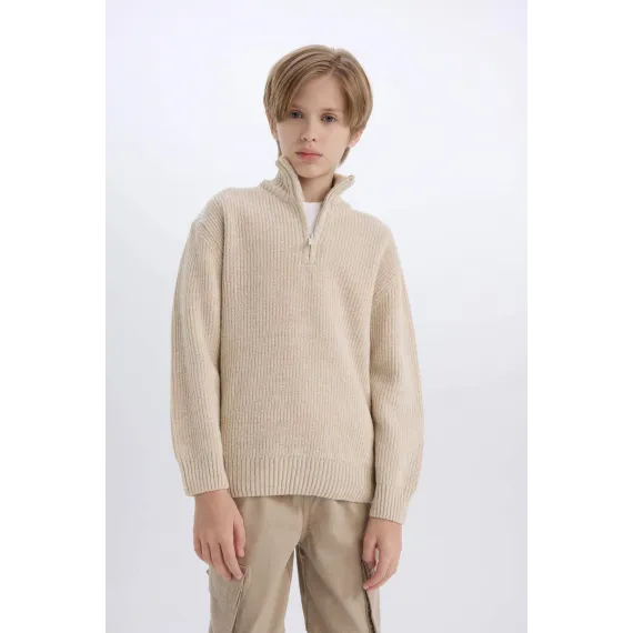 Свитер детский с молнией и стойкой DeFacto, Цвет: Экрю, Размер: 8-9 лет