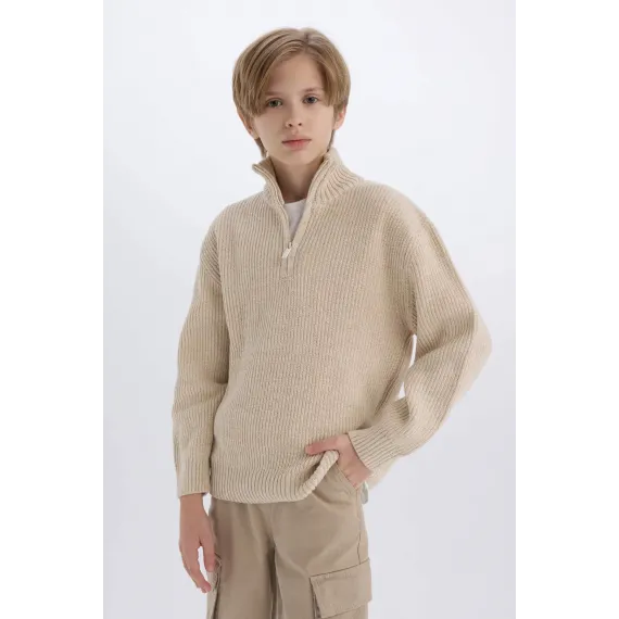 Свитер детский с молнией и стойкой DeFacto, Цвет: Экрю, Размер: 13-14 лет, изображение 3
