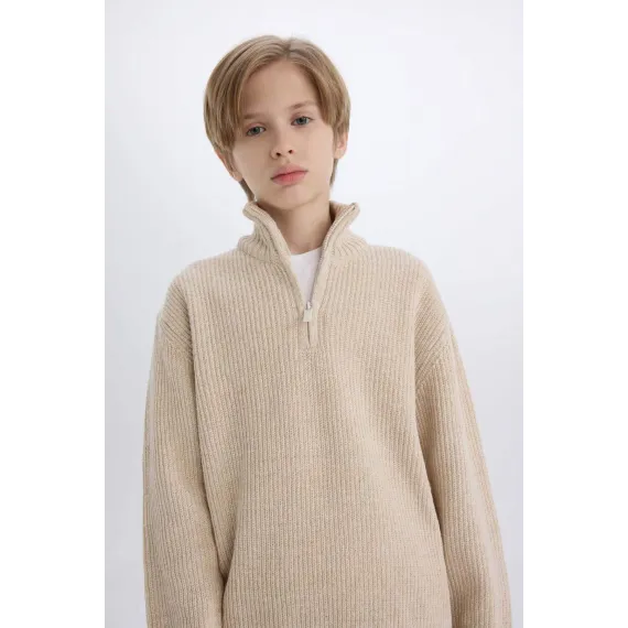 Свитер детский с молнией и стойкой DeFacto, Цвет: Экрю, Размер: 9-10 лет, изображение 4