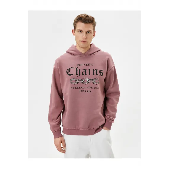 Свитшот с капюшоном и принтом Koton, Цвет: Розовый, Размер: M, изображение 3