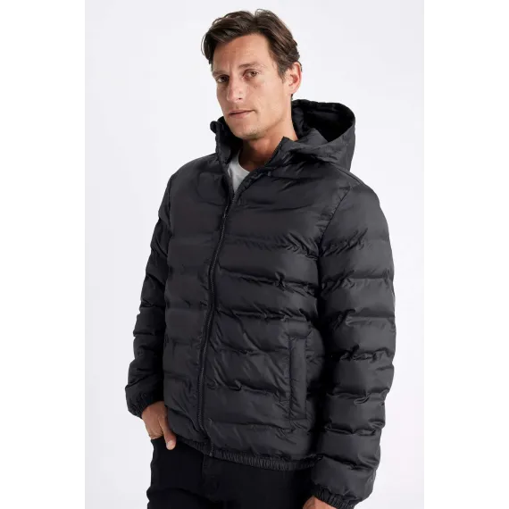 Куртка зимняя утепленная с капюшоном DeFacto, Цвет: Черный, Размер: L