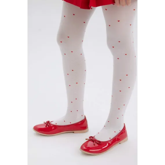 Колготки детские с сердечками  DeFacto, Цвет: Белый, Размер: 9-10 лет, изображение 2