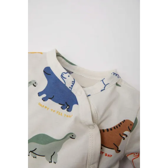Комбинезон детский с принтом динозавра на кнопках  DeFacto, Цвет: Экрю, Размер: 6-9 мес., изображение 2
