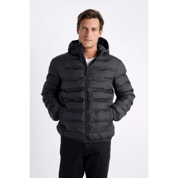 Куртка зимняя утепленная с капюшоном DeFacto, Цвет: Черный, Размер: L, изображение 3