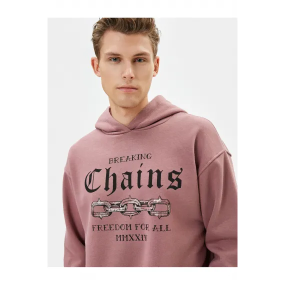 Свитшот с капюшоном и принтом Koton, Цвет: Розовый, Размер: M