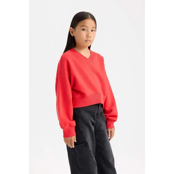 Свитшот укороченный базовый  DeFacto, Цвет: Красный, Размер: 7-8 лет, изображение 2