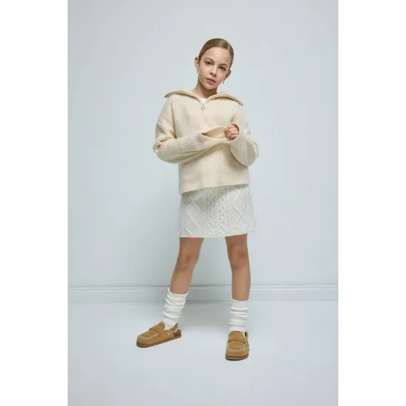 Свитер детский с застежкой-молнией и воротником-стойкой  DeFacto, Цвет: Экрю, Размер: 5-6 лет, изображение 2