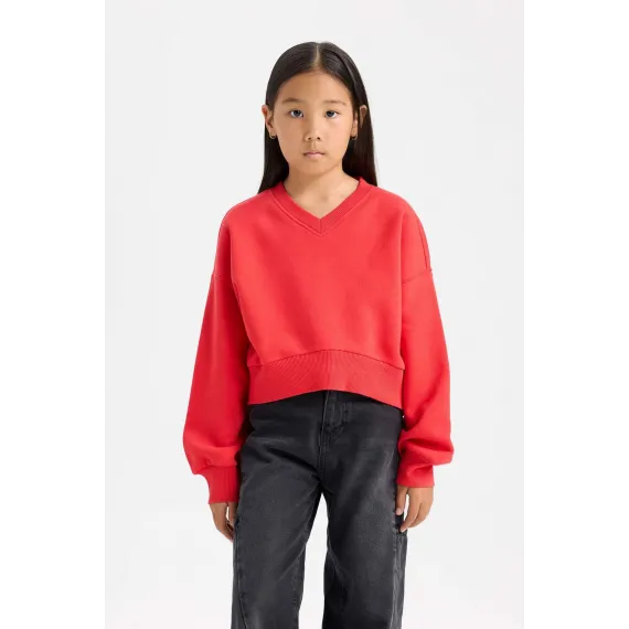 Свитшот укороченный базовый  DeFacto, Цвет: Красный, Размер: 11-12 лет, изображение 3