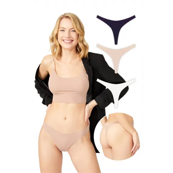 Трусики стринги базовые лазерной резки 3 штуки Cottonhill, Цвет: Белый, Размер: S, изображение 2