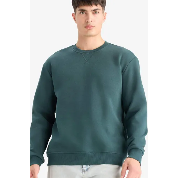 Свитшот базовый толстый с круглым воротником DeFacto, Reňk: Ýaşyl, Ölçeg: M