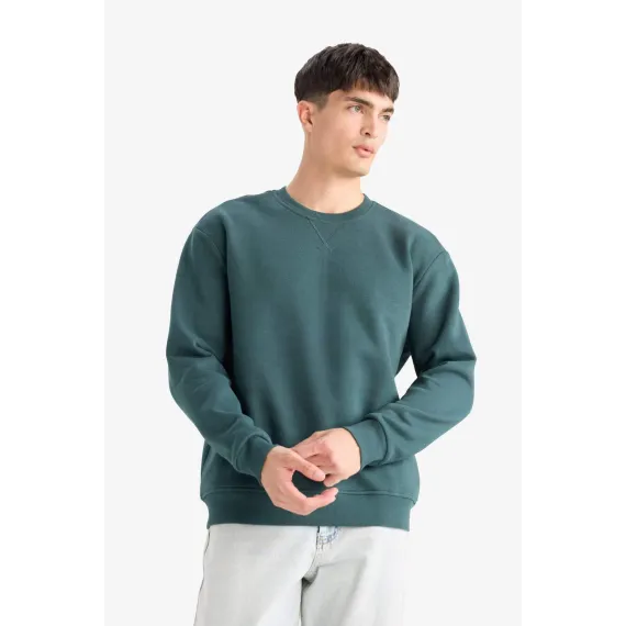 Свитшот базовый толстый с круглым воротником DeFacto, Reňk: Ýaşyl, Ölçeg: S, 3 image