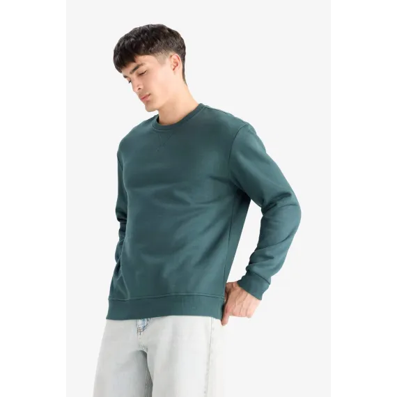 Свитшот базовый толстый с круглым воротником DeFacto, Reňk: Ýaşyl, Ölçeg: M, 4 image